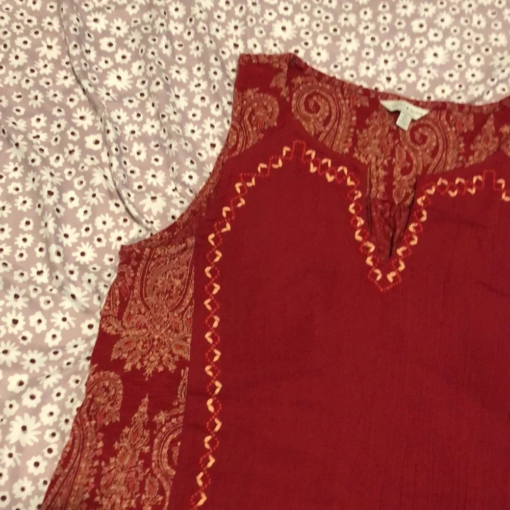 Lucky Brand Embroidered Woven Mix Tank Blouse Womens Size M - Picture 3 of 13